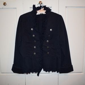 Ann Taylor Loft Women's Navy Blue Militia Fringed Jacket